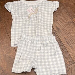 Kids Baseball Checkered Pajama Set - White and Gray